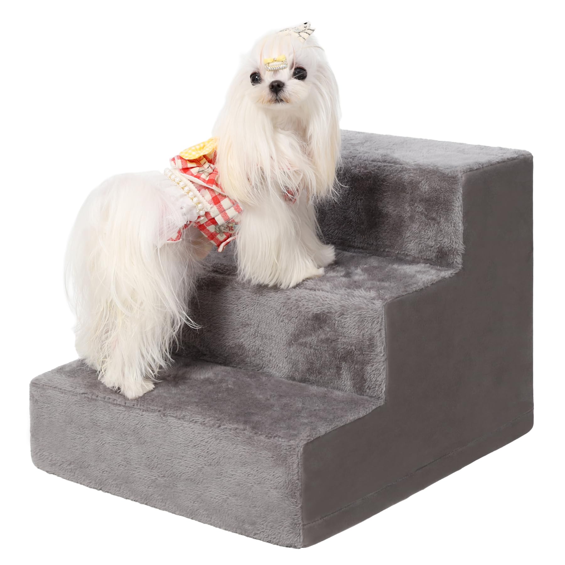 Dog Stairs for Small Dogs 13.5'' 3-Step Pet Stairs for High Beds and Couches?Dog Steps with Non-Slip Bottom and Removable Cover Indoor Outdoor, Grey