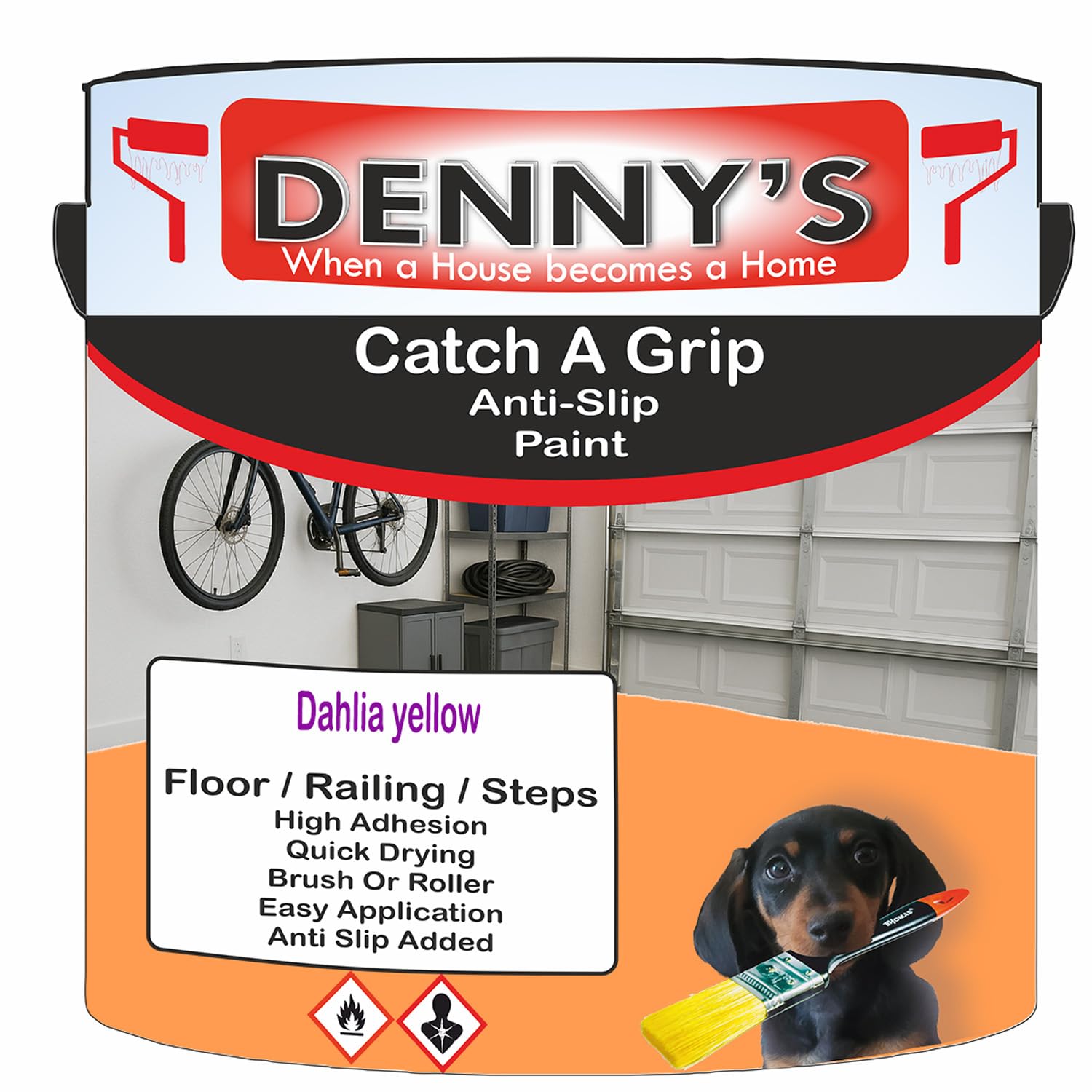 SCOOBYS PAINTS BACK IN THE MIX Catch A Grip Anti Slip Floor Paint – Non Slip Coating for Steps, Railings & Garages – 170 Colours, High Adhesion, Quick Dry, Multiple Sizes (Dahlia yellow, 250ml Tin)