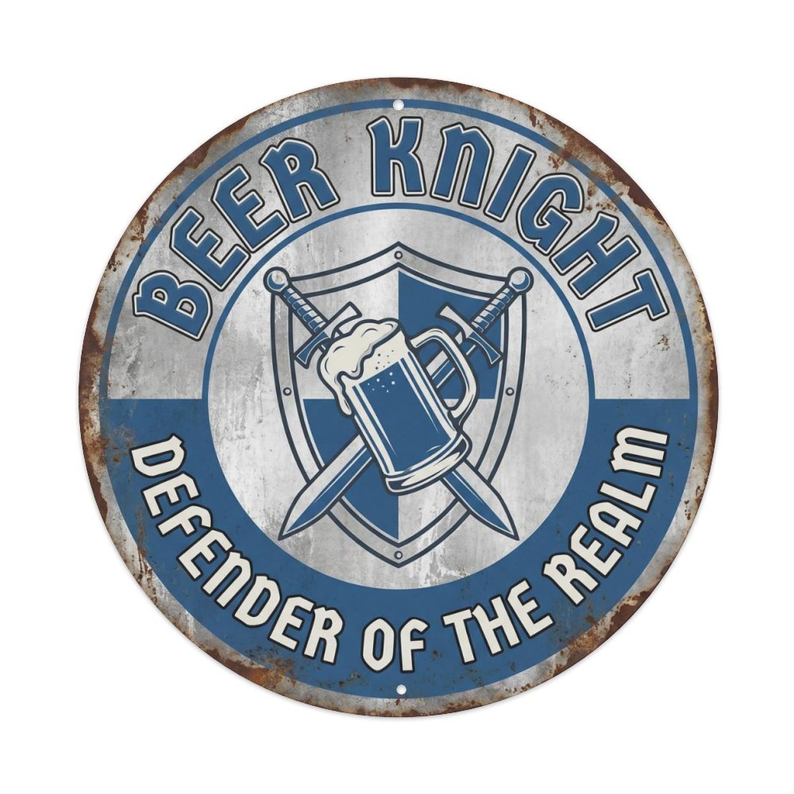 Retro Bar Knight Medieval Basement Beer Metal Tin Sign Plaque Wall Decor for Cafe, Club Bar, Office, Home Garden Round Metal Poster 8x8Inch