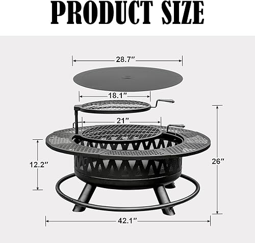 Miniatura 5 de Fogata de 42 pulgadas con 2 parrillas, grandes fogatas al aire libre para exteriores, chimenea de leña para campamento, picnic, hoguera, mesa