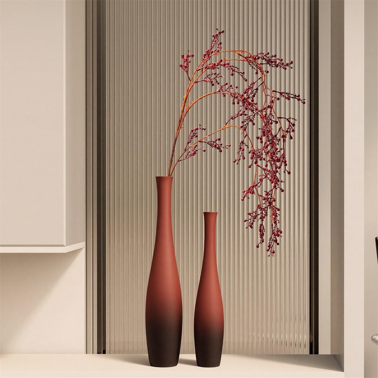 Vase en céramique rouge brûlé ombré à long cou Décoration d'intérieur | Vases abstraits de décoration de sol for la maison(Petit)