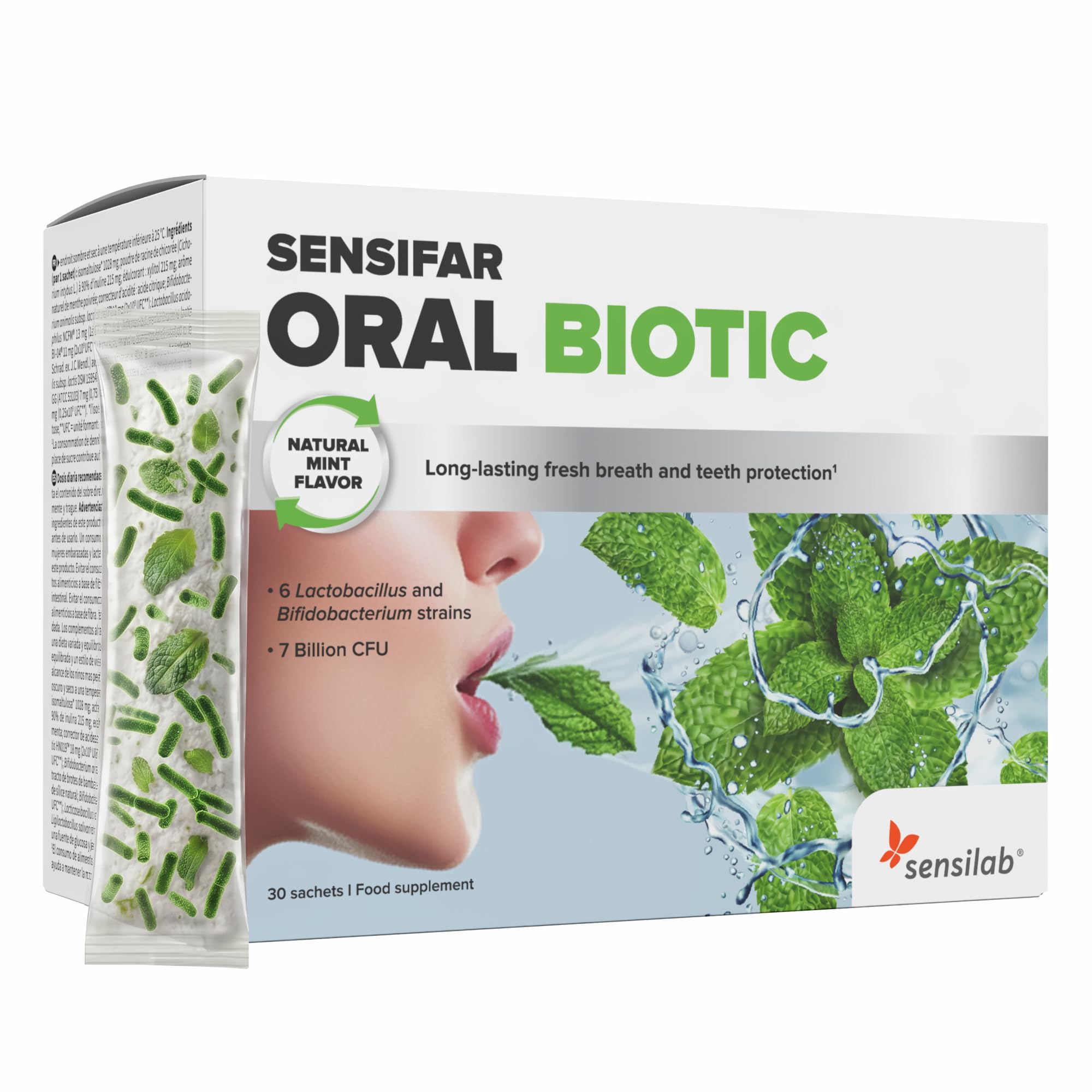 Sensilab Probiotici Orali per Salute Dentale e Gengivale, 30 Bustine | 7 Miliardi di CFU, Con Howaru Smile, Xilitolo e Inulina Cicoria, Alito Fresco