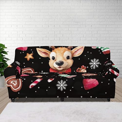 Fundas de sofá de ciervo, resistentes a las manchas, decoración de Navidad, funda para sofá de 3 cojines, protector de muebles para sofás