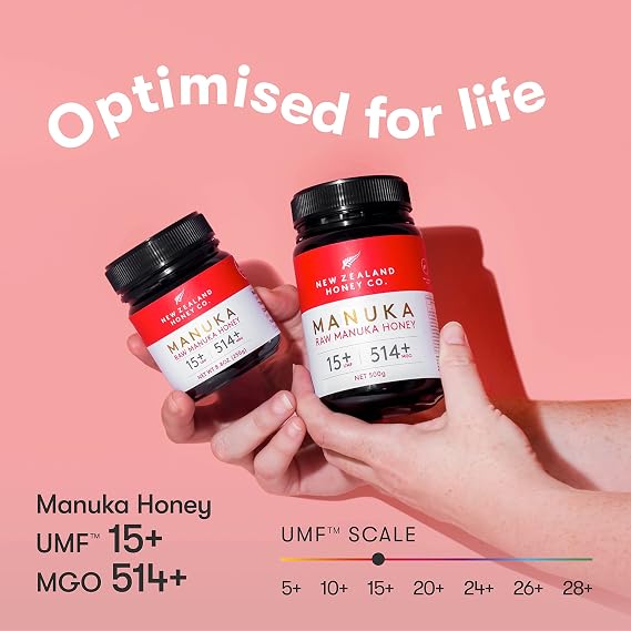 New Zealand Honey Co. Raw Manuka Honey UMF 15+ MGO 514+ | 17.6oz Family Size | High Potency Independently Tested | Monofloral New Zealand Packed, Sealed & Sourced | 500g