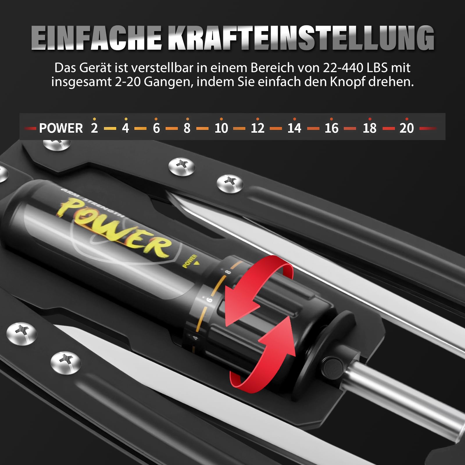 Power Twister Brustexpander Hydraulischer Arm- und Brusttrainer Verstellbar (10-200 kg) für Brust-, Arm- und Schultertraining, Heimfitnessgerät für Männer