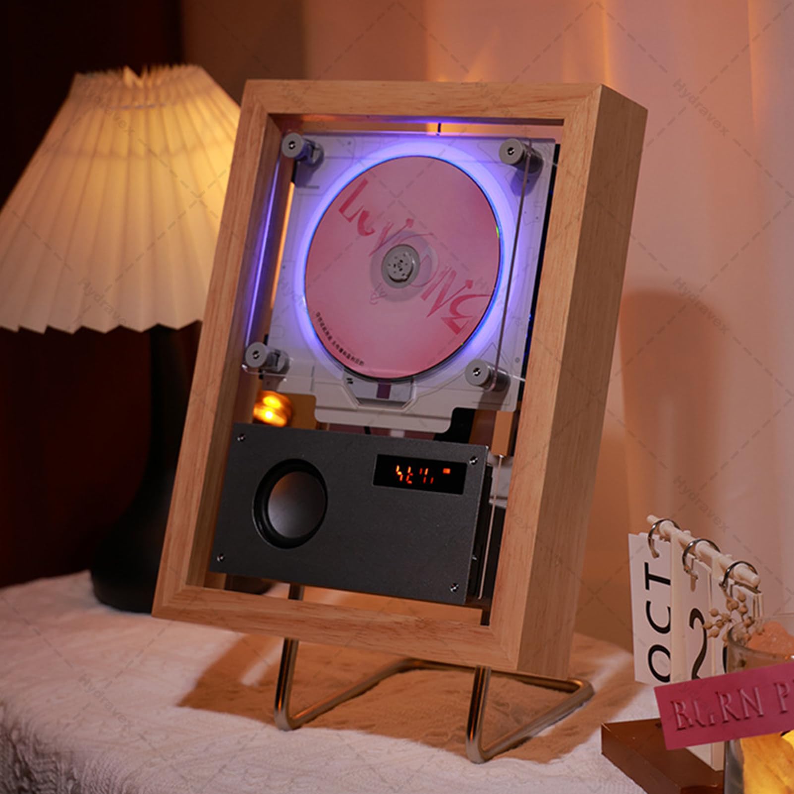 Lettore CD musicale montabile a parete con Bluetooth, USB, uscita AUX, telecomando, altoparlanti e 6 luci per la decorazione di casa e corridoio