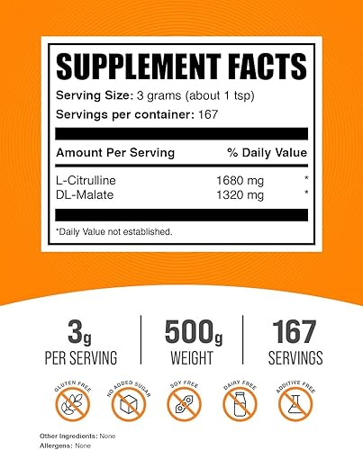Miniatura 2 de BulkSupplements. com L-citrulina malato 11 polvo - citrulina en polvo, suplemento de aminoácidos - sin sabor y sin gluten - 0.11 oz por porción,