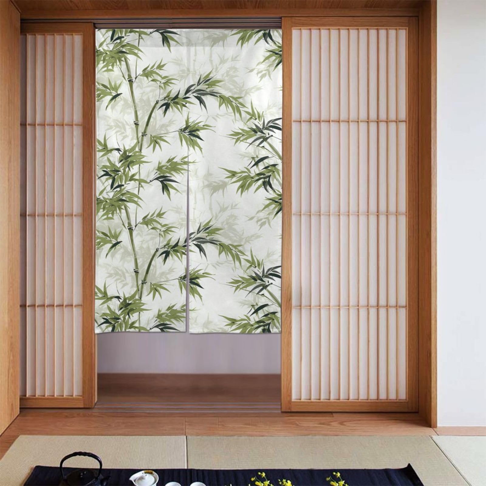 Cortina de 2 piezas empalmadas de 86 x 142 cm para puertas y paredes con diseño de bambú