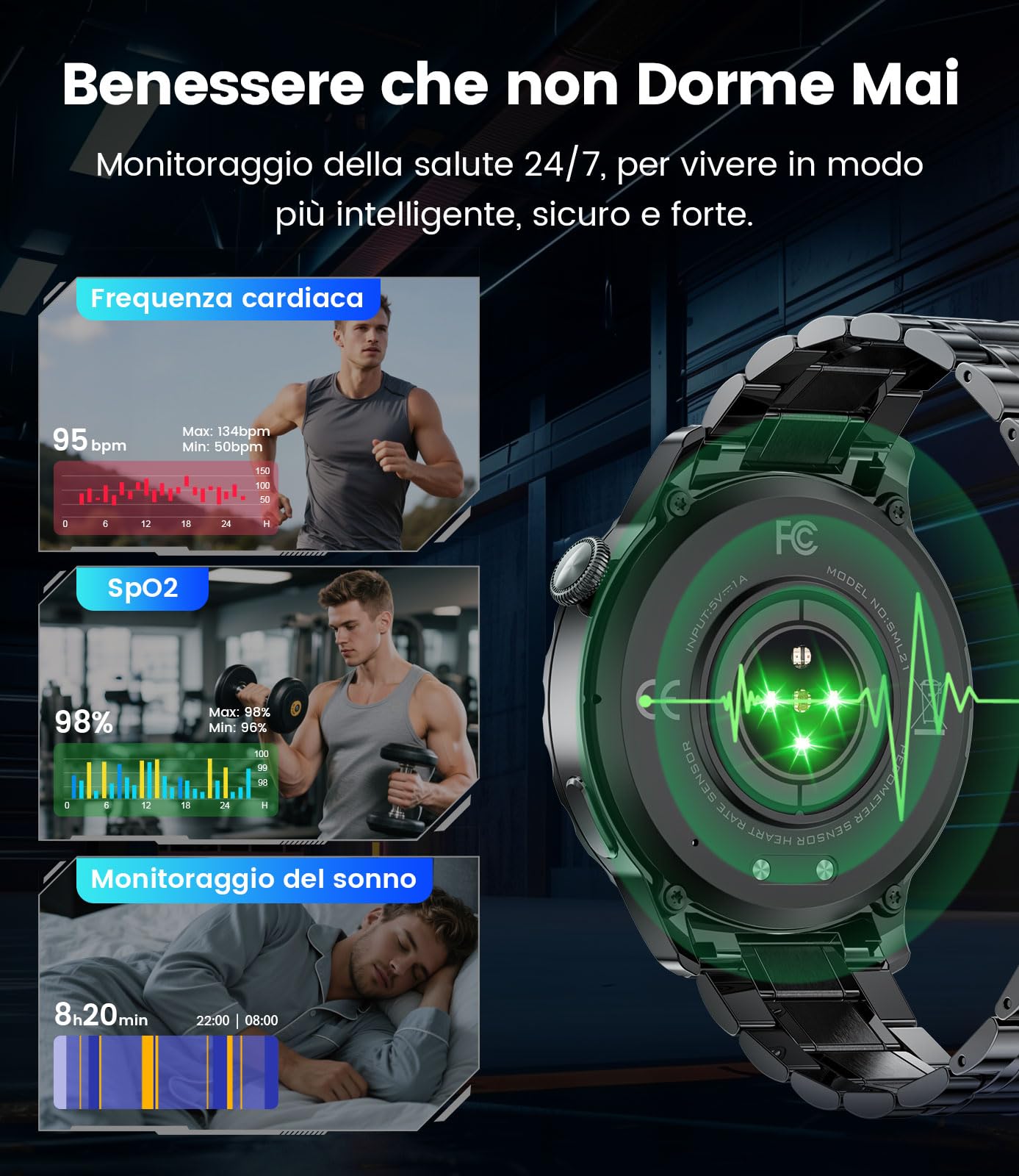 Smartwatch Uomo,1.43" AMOLED Orologio Smartwatch Uomo con Chiamate Bluetooth,123 Modalità Sportive,Monitoraggio Frequenza Cardiaca e Pressione, Cassa Acciaio Inox,UI Personalizzabile,per Android iOS