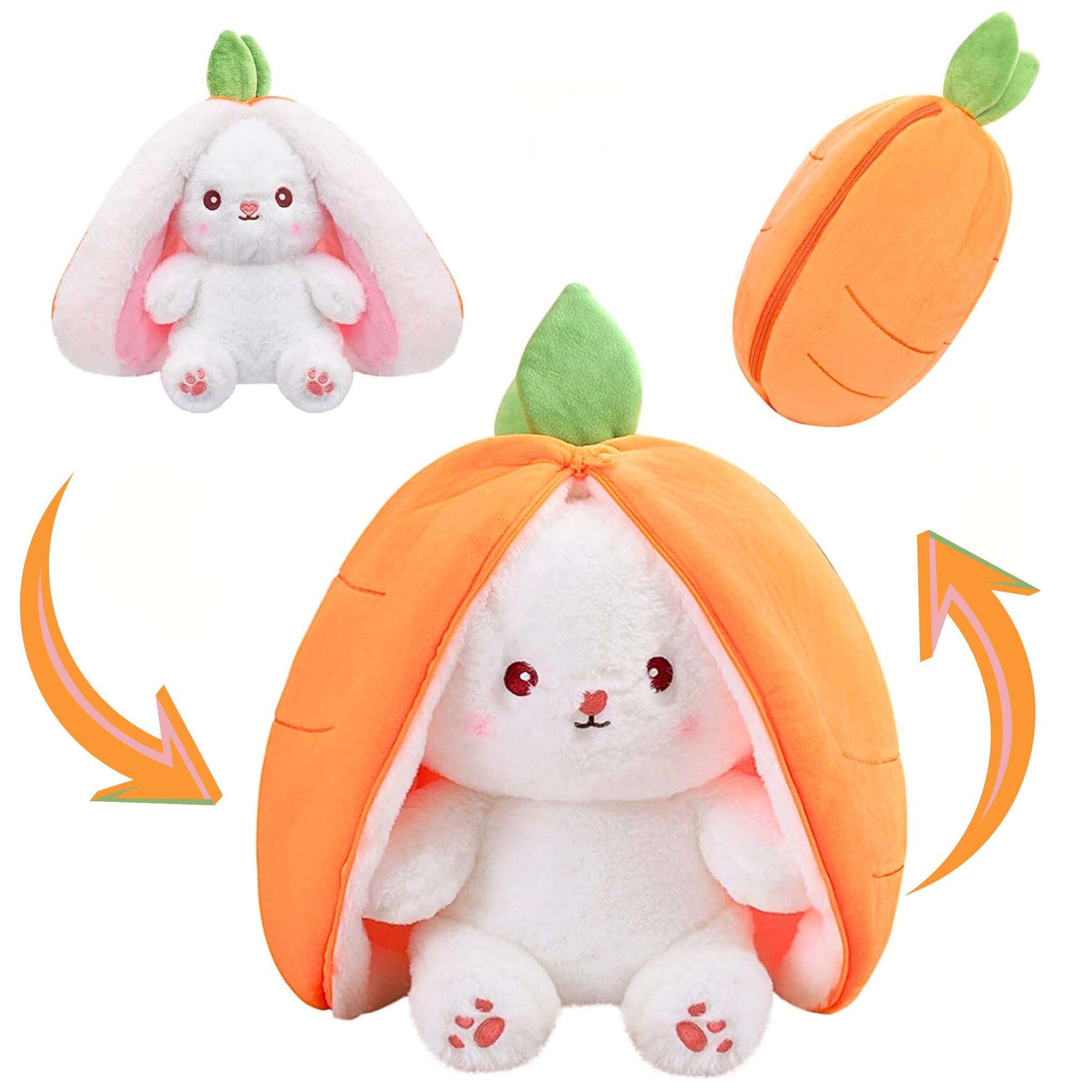 Cute Bunny Plush Toy Transforms into Carrot Soft Rabbit Stuffed Animal 13 7 Inch