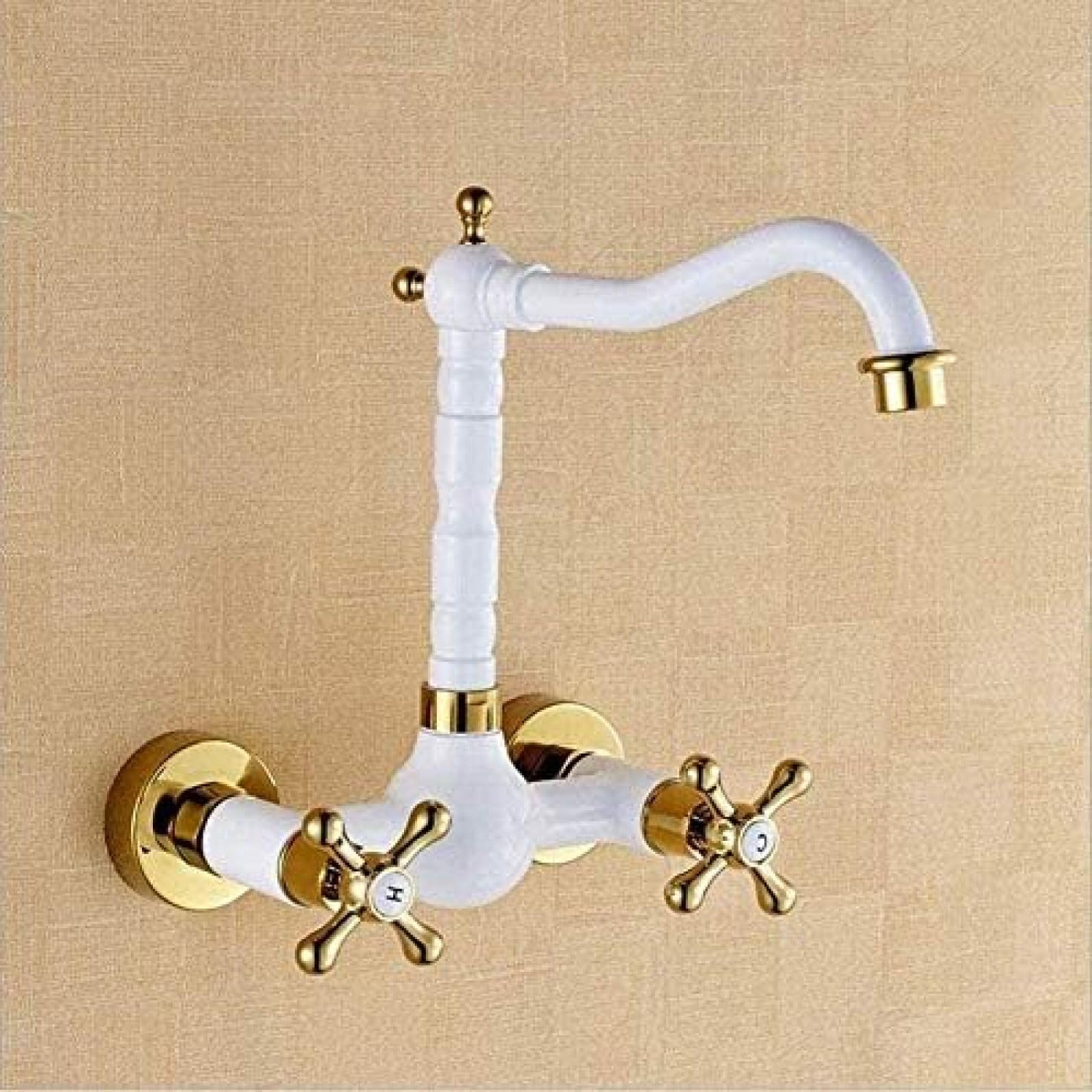 Aycdl White/Gold Faucet Kitchen Tap Faucet Wall Brass Painted With Hot & Cold Bathroom Kitchen Basin Sink Faucet Mixer Tap