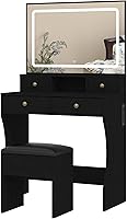 Vista 1 de Panana Juego de escritorio de tocador con espejo iluminado LED ajustable, tocador de maquillaje para niñas con taburete y 4 cajones