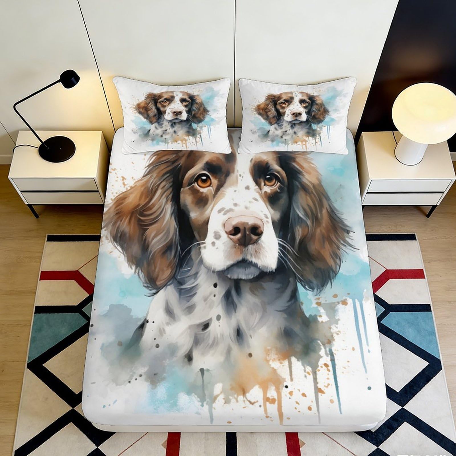 Pnayamiorkfel Style-2 3D Printed Watercolor Dog Fitted Sheet Microfiber Anti-Slip Bed Cover For Bedroom Guest Room Machine Washable Decor 90X200x25cm