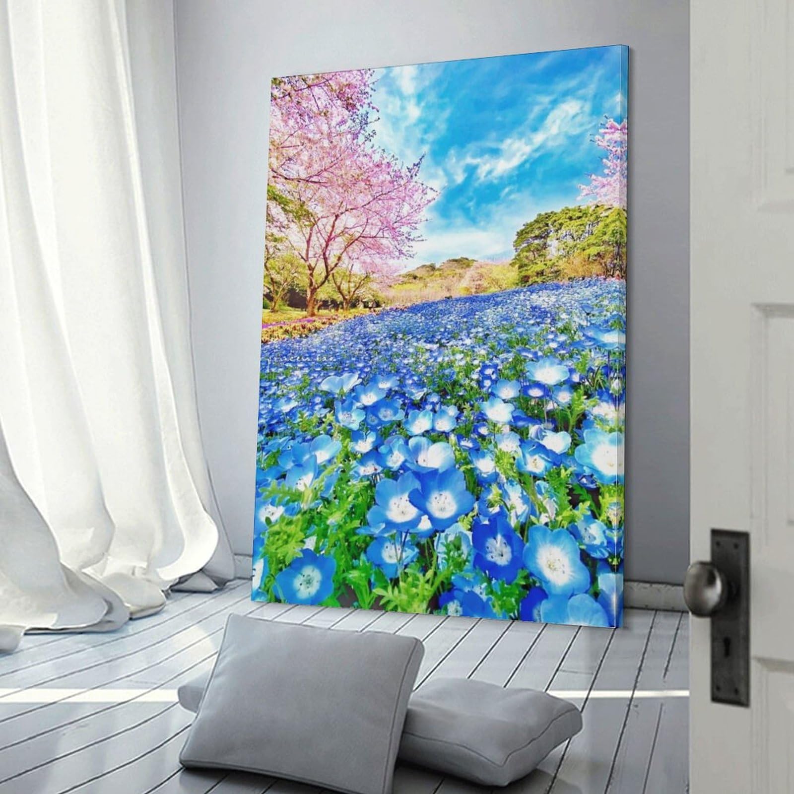 Amazon.co.jp: 絵画 ネモフィラ田と桜インテリア 絵画 美しい日本の