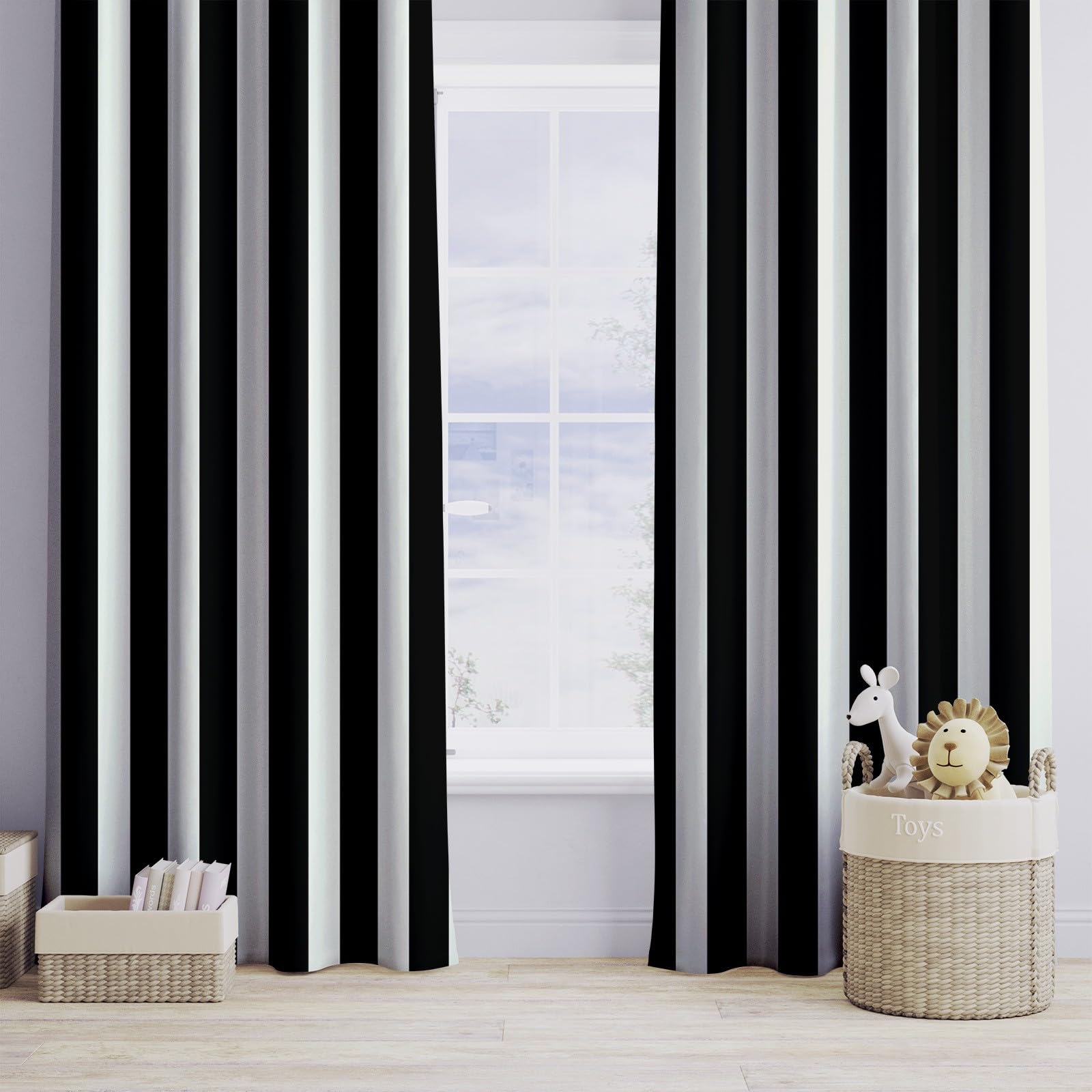 Genérico Rayas Verticales En Blanco Y Negro Cortinas Opacas térmicas Que bloquean la luz, Rayas Muaré Cortinas Opacas con Ojales para Dormitorio y Sala de Estar 140 x 245 cm (2 Paneles)