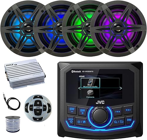 JVC Receptor de medios digitales con sintonizador AM/FM/WB con pantalla LCD de 2.7 pulgadas, con control remoto con cable, 4 altavoces de audio para