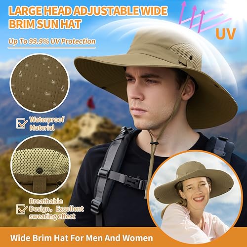 Miniatura 10 de XXL de gran tamaño y ala anchaSombreros de sol para hombre UPF 50+ e impermeable Sombrero de pesca Boonie cubo para senderismo, safari, playa y