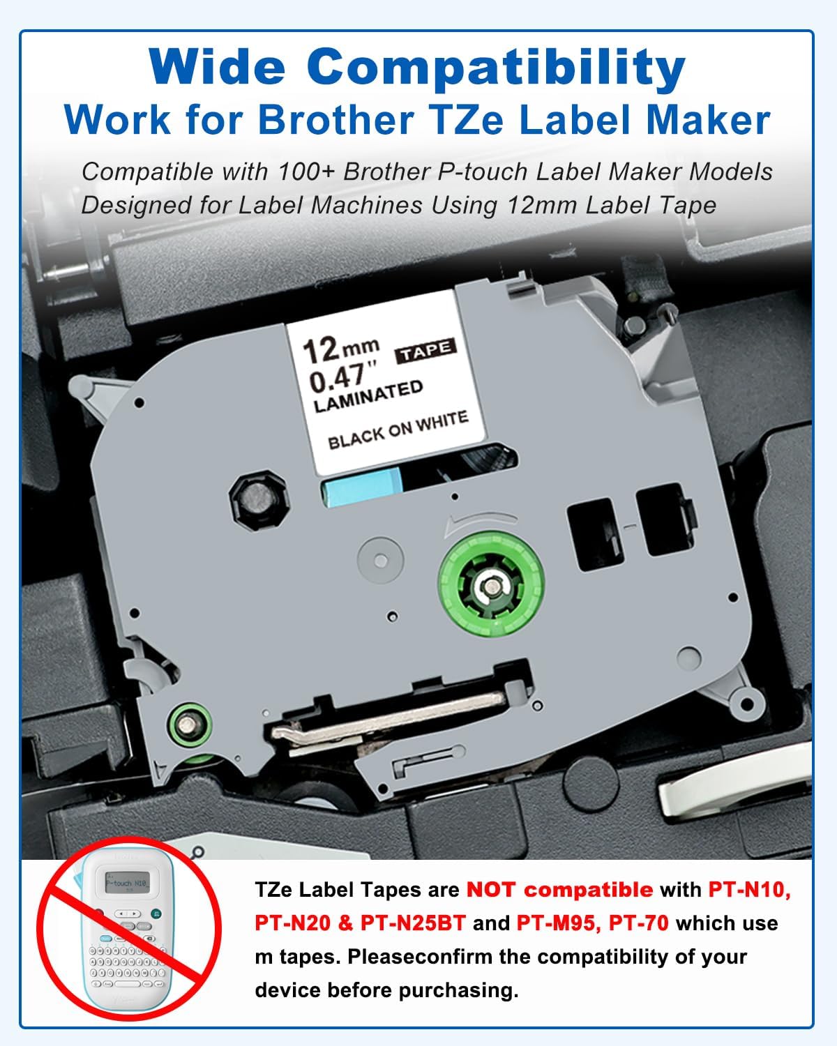 20PK Compatible with Brother Label Maker TZe-231 TZe Tz Tape 12mm 0.47 Laminated White P Touch Label Tape, Compatible with Pt-D210 PT-D220 PT-H110