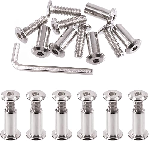 Swpeet Juego de 25 tornillos de unión de plata chapados en níquel M6 x 20 mm, to
