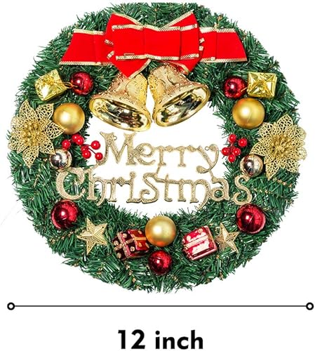 Miniatura 5 de Fanng - Guirnaldas de Navidad hechas a mano de 12.0in con lazo rojo, campana dorada y para interior y exterior, decoración de pared, ventana, hogar,