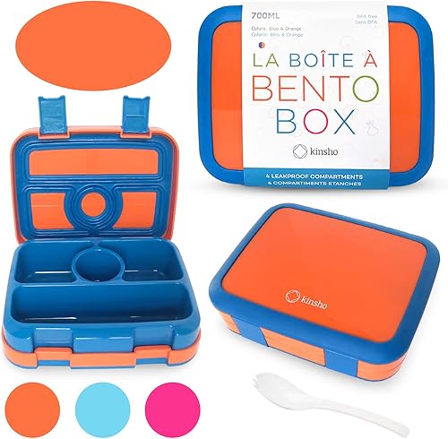 Lonchera bento infantil, tapa segura, 5 porciones, apta para microondas, bandeja desmontable sin BPA, para niños preescolares de 3 a 5años en