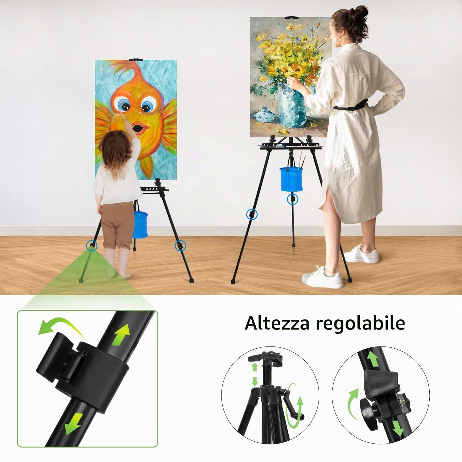 Cavalletto 50-152 cm Cavalletto da studio grande Tela di alluminio Pittura artistica Cavalletto con treppiede tascabile portatile per pittura artistica e pubblicità, nero