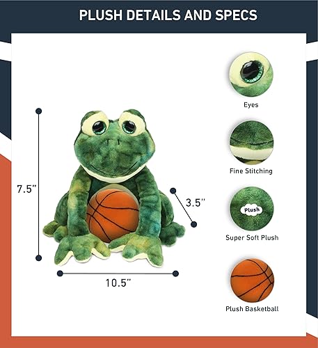 Miniatura 3 de DolliBu Animal de peluche de rana con peluche de baloncesto, rana suave y abrazable, adorable juguete de peluche para jugar, juguete de peluche