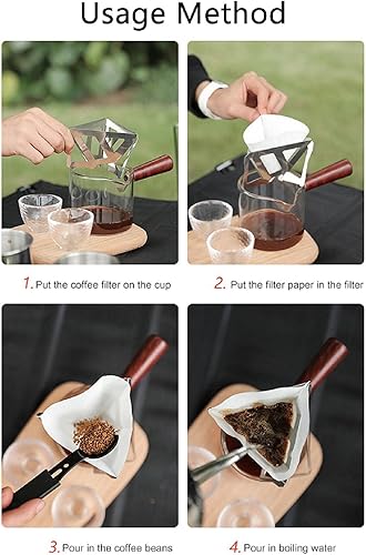 Miniatura 6 de tooloflife Gotero de café portátil de acero inoxidable, soporte plegable de acero inoxidable para filtro de café, estufa de gotero de café para