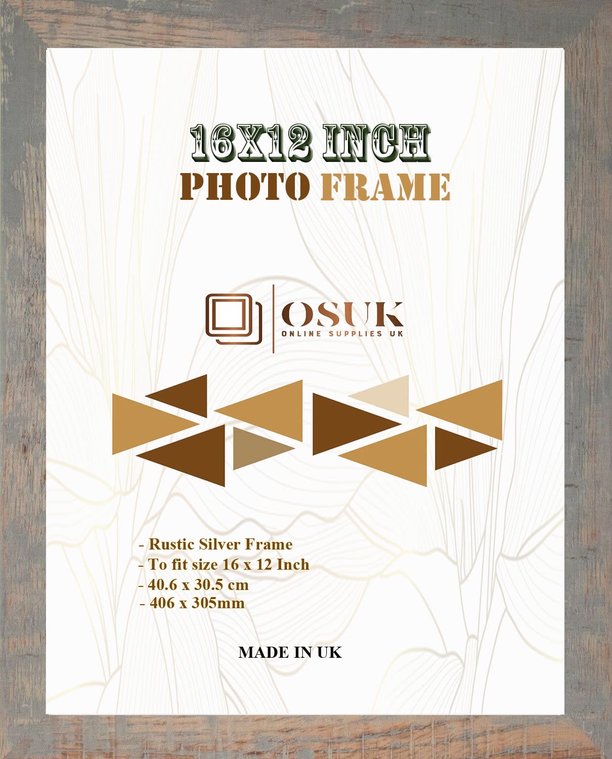 OSUK Rustic Silver Photo Frame 40.6 x 30.5cm Large Photo Frame 16 x 12 Inch Picture Frames With Clear Perspex Front & Wall Mounting 12" x 16" Frame (Rustic Silver)
