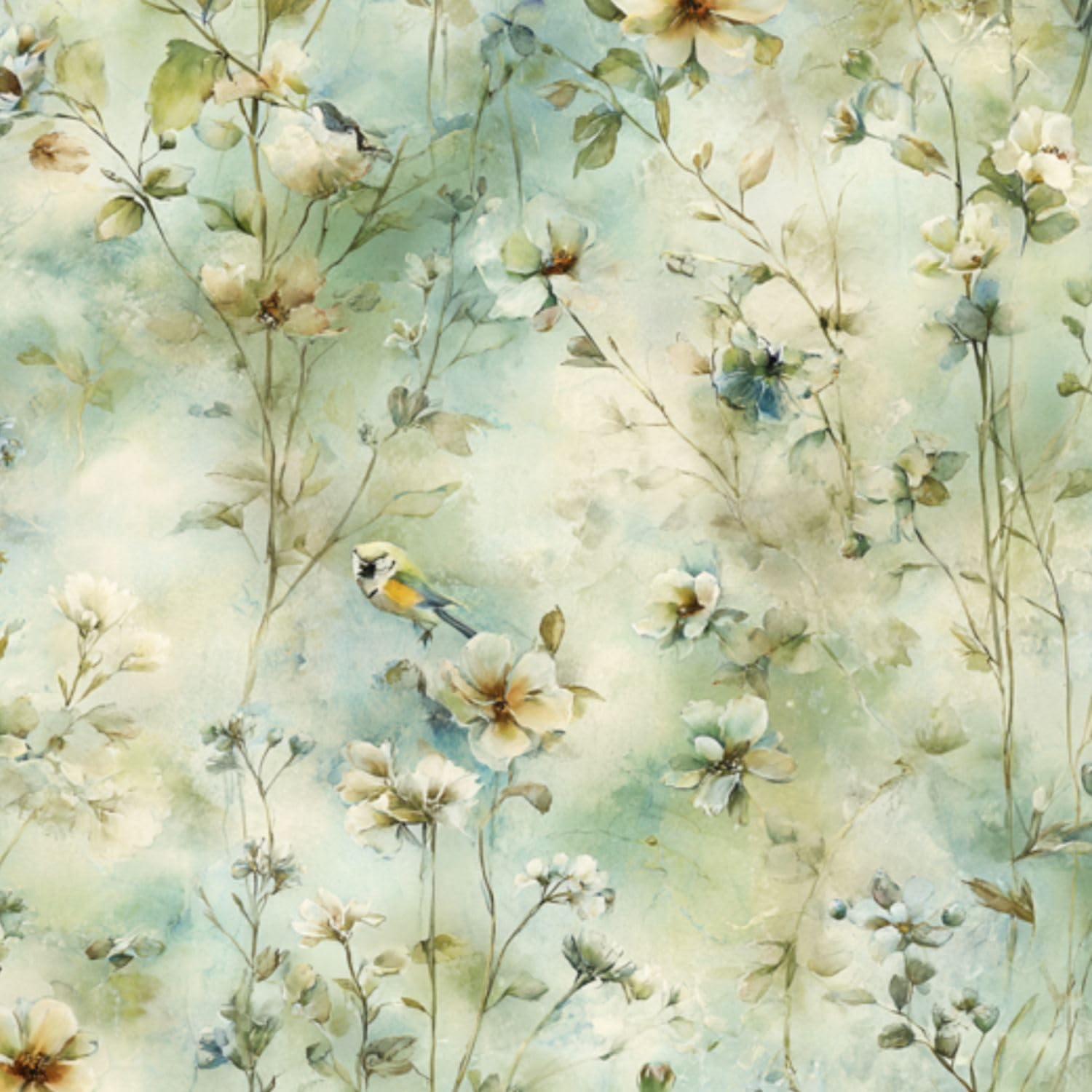 DERUINVAIO Self Adhesive Feature Removable Pastel Cottage Garden Peel and Stick Vinyl Wallpaper Roll, Sticky Lining Paper for Bedroom, Living Room, Kitchen Walls