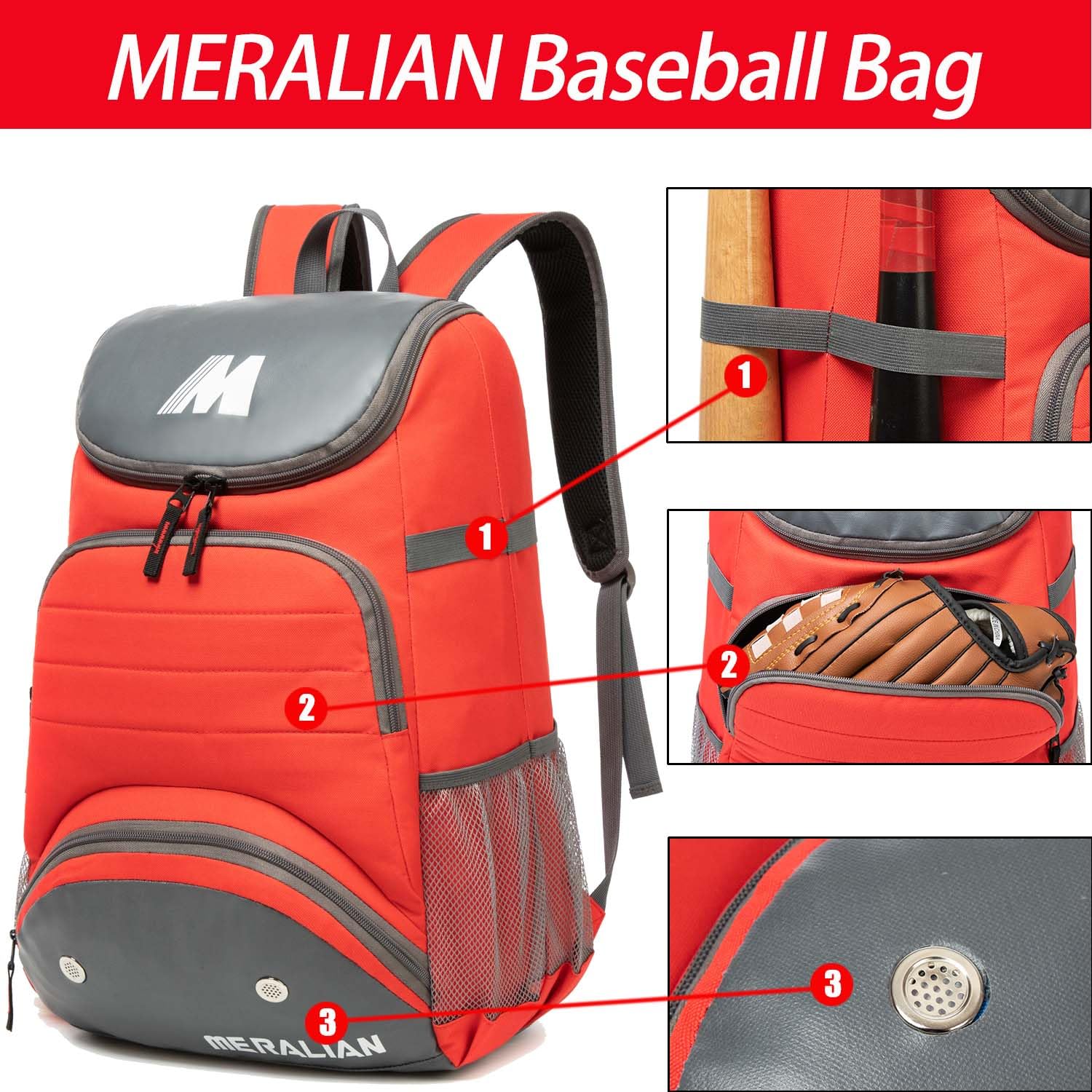 MERALIAN Sac de baseball – Sac à dos pour baseball, softball