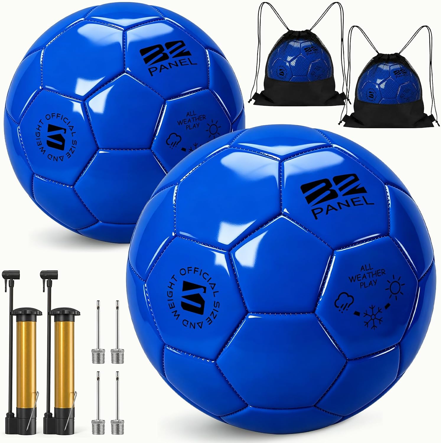 2 Pack Size 5/4/3 Soccer Ball for Training & Matches - Deflated Soccer Balls with Pump Includes Carry Net, Needles - Ideal for Youth and Adult Players for Indoor Outdoor