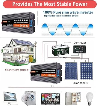 4000W Pure Sine Wave Power Inverter, DC 12V/24V to AC 120V Converter for RV, Solar, Truck & Home, with LCD Display & Dual Cooling Fans Off-Grid Power for Refrigerator, Tools,24v-4000w