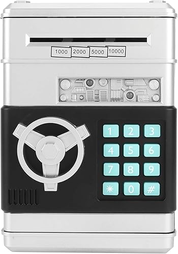 Banco de dinero caja de dinero plástico ABS electrónico para niños y niñas plateado