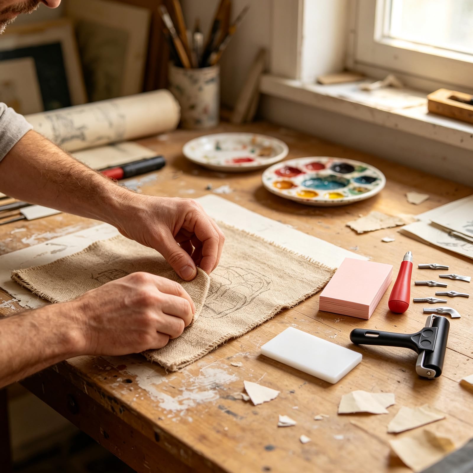 Linocut - Paquete de iniciación con rodillo manual, ABS, puntas mixtas, bloques de práctica, ejercicios de aula, creatividad en el hogar, juego de tallado de impresión de entrada, herramientas de