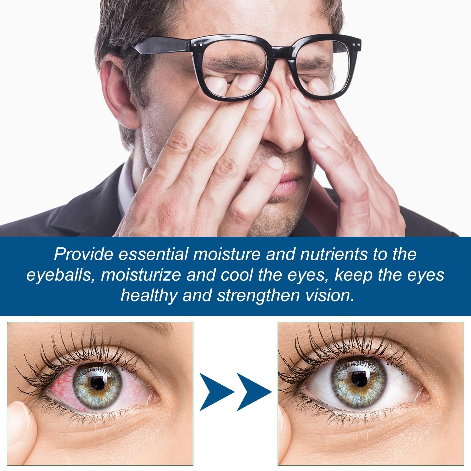 Gouttes oculaires réparatrices pour la presbytie, améliorent la vision, hydratent et apaisent les yeux, équilibrent le pH, nourrissent les yeux