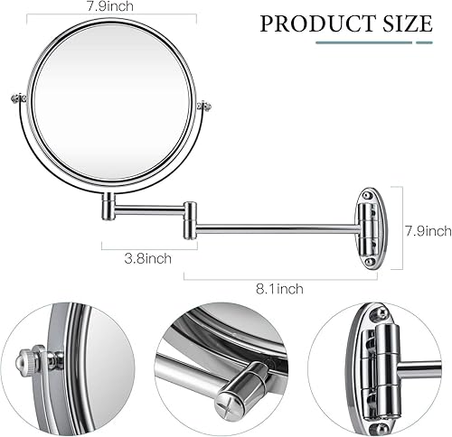 Miniatura 3 de GloRiastar 5 espejos de maquillaje para montaje en pared espejo de maquillaje de aumento de doble cara para baño extensión de 8 pulgadas con acabado