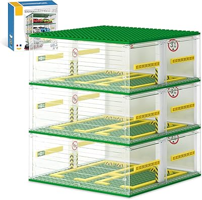 NEWABWN Creative Three-Story Building Block Garage with Display Features: Compatible with Mainstream Building Toy Brands (130 Pieces), Ideal for 8-Studs Wide Building Blocks Cars (Cars Not Included).
