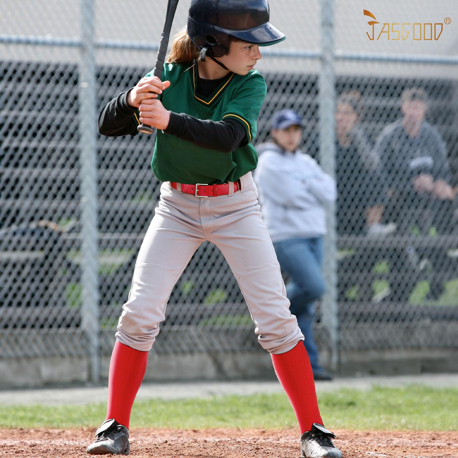 JASGOOD 2 Pack Baseball Belt and Socks Combo Set Adjustable Softball Belt and Socks Elastic Waist Belt for Youth and Adult Red