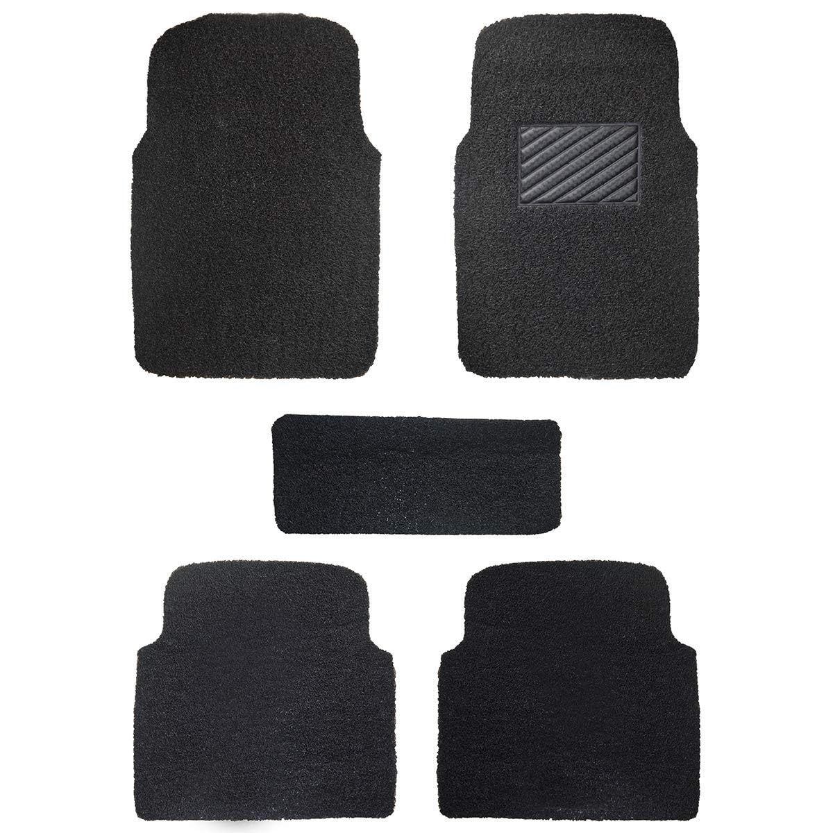 AutoFurnish Curly Car Foot Mat Compatible with Universal Fits All Cars | Grass/Noodle Mat | Anti-Skid | (Black)
