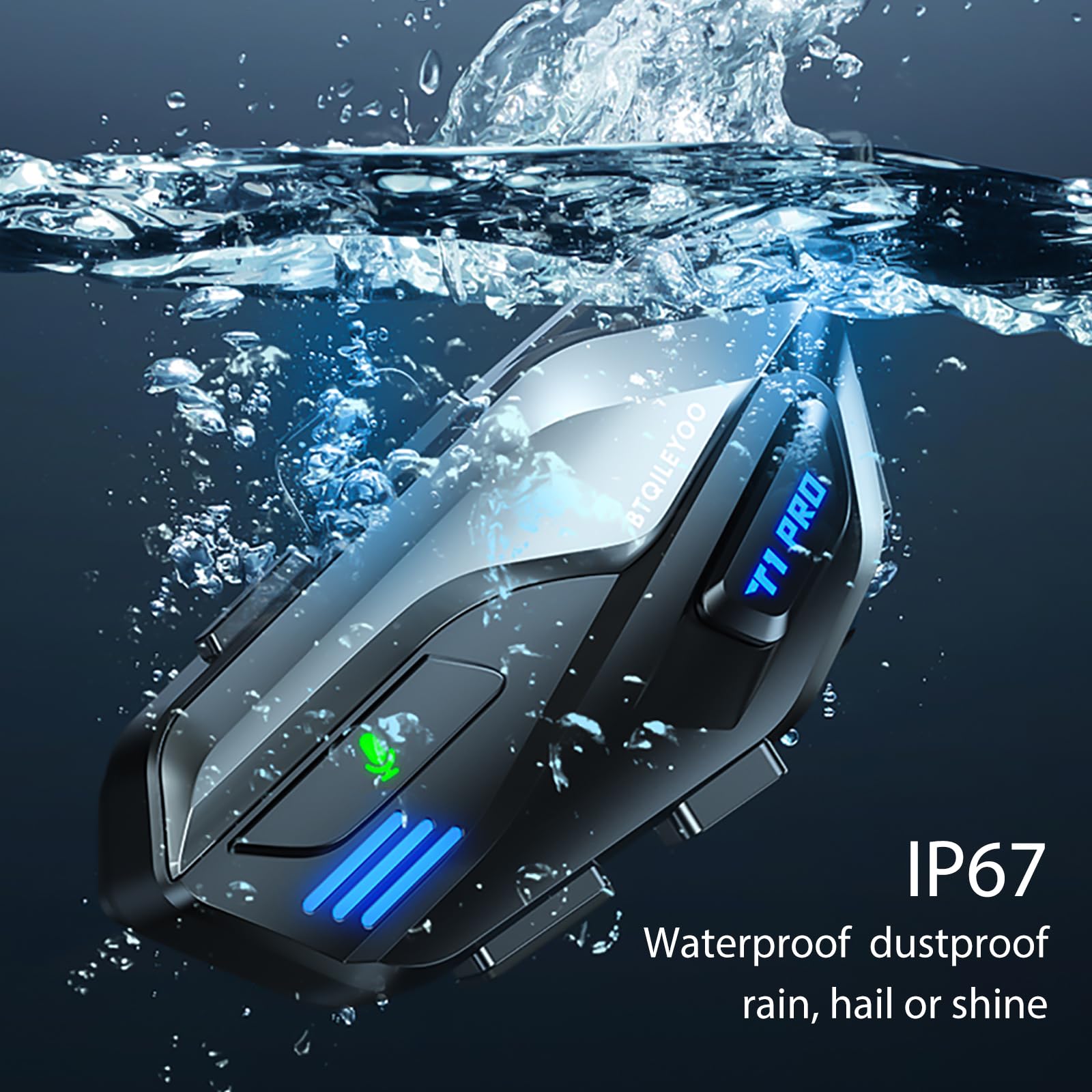 T1PRO - Cuffie Bluetooth 6.0 per moto, 40 ore di riproduzione, impermeabilità IPX67, connessione a doppio dispositivo, risposta automatica alle chiamate, suono HiFi con cancellazione del