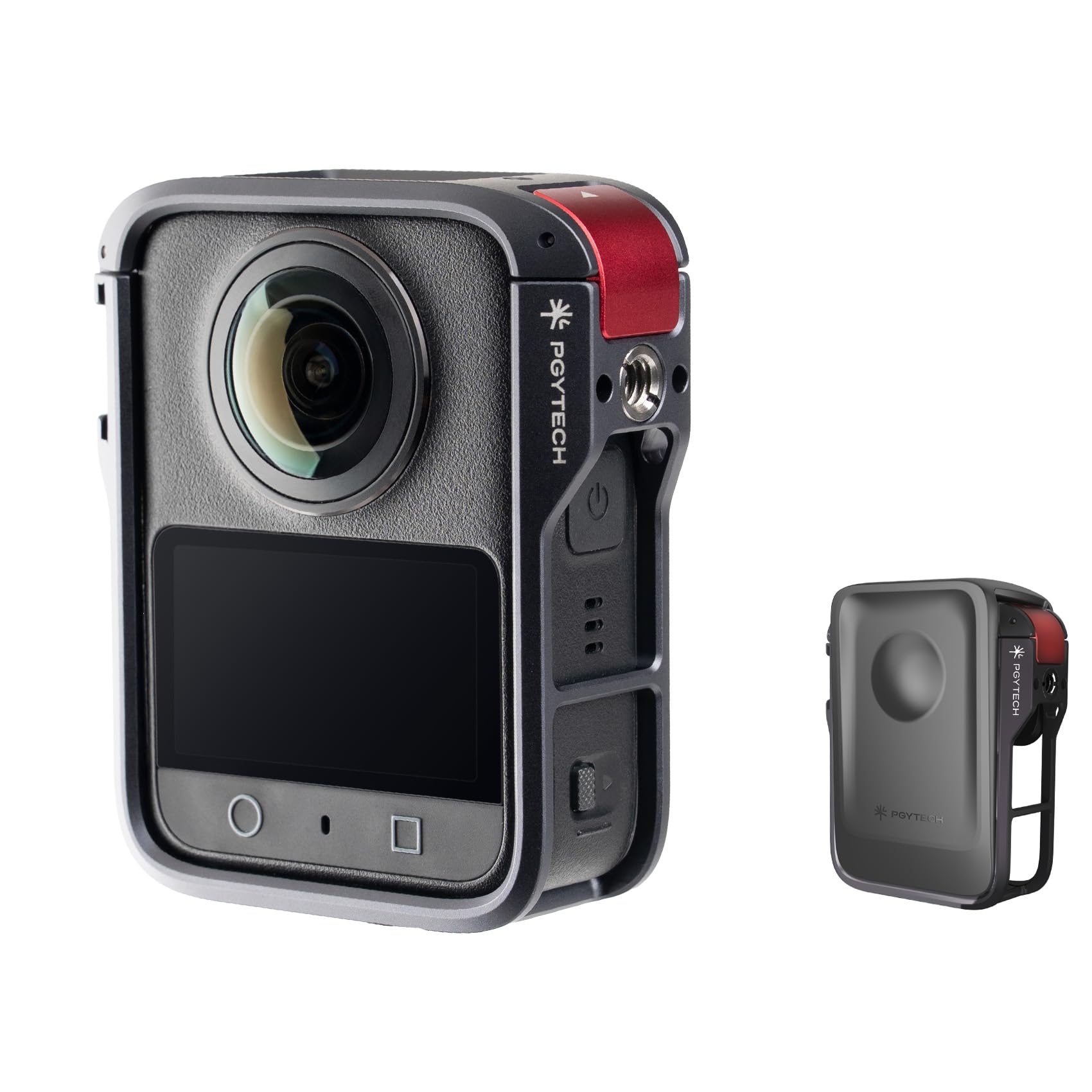 PGYTECH Caméra Cage pour DJI OSMO 360, Coque de Protection Robuste en Alliage d'Aluminium avec Bouton À Libération Rapide, Trou Fileté 1/4", Sabot Froid, Cache-Lentille en Silicone Cadre