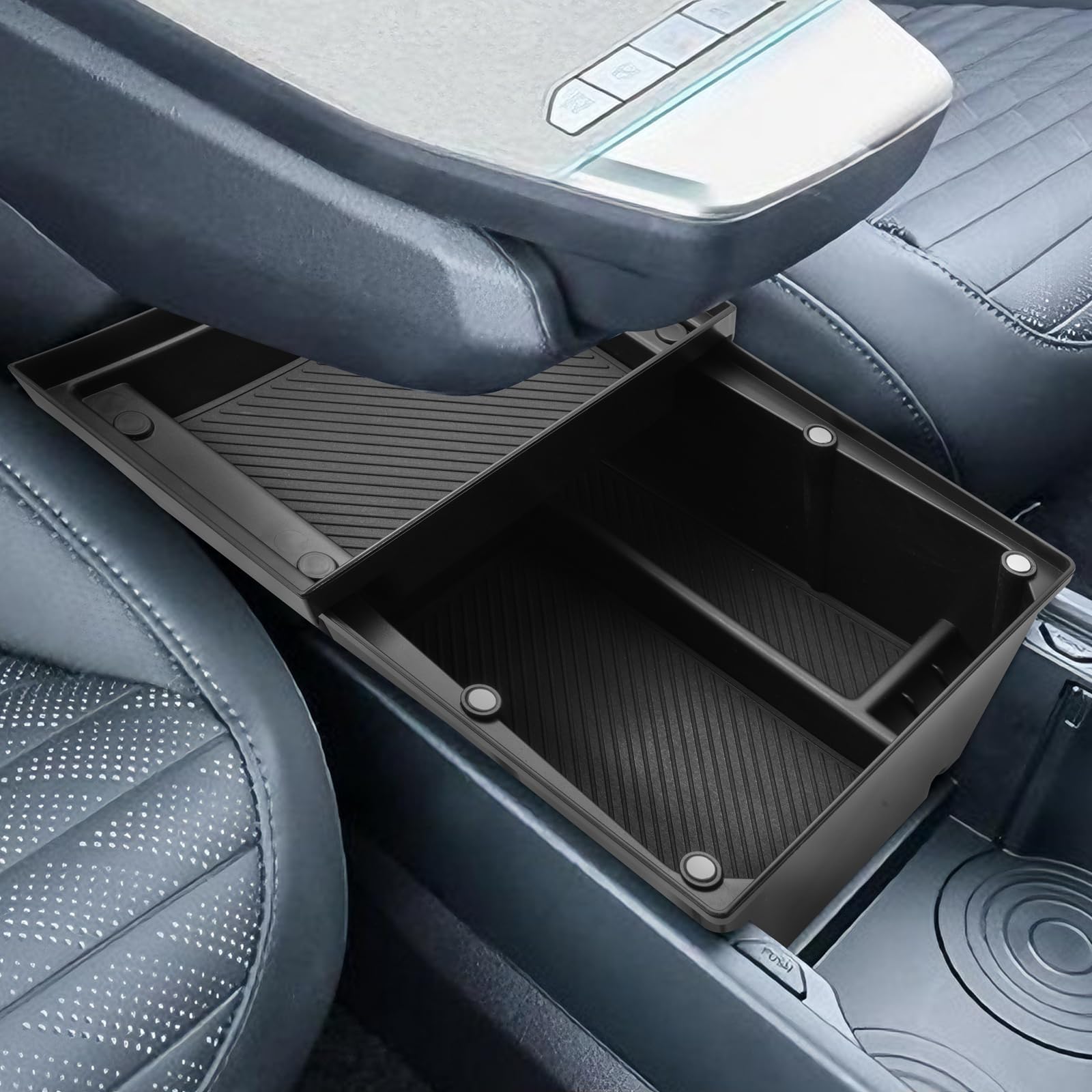 SHAOHAO Compatible avec Kia EV4 CT 2025 2026 2027 Compartiment de rangement à deux niveaux dans la console centrale Mécanisme coulissant Fermeture magnétique Kia EV4 Accessoires