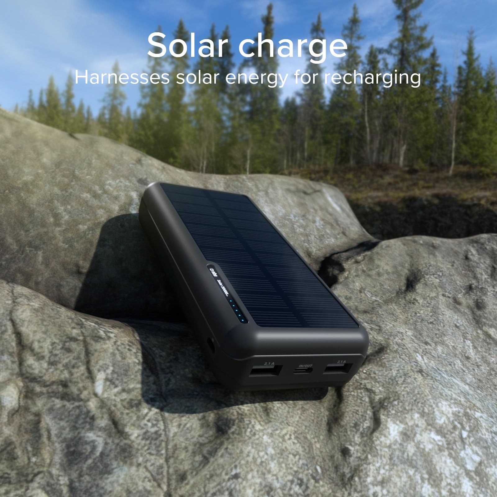 SBS Solar PowerBank, 20.000mAh, Power Bank con Pannello Solare, Ricarica Rapida, Intelligent Charge (IC), LED di Carica, USB-C, USB-A, Caricabatterie Portatile da Viaggio, Design Compatto, Nero