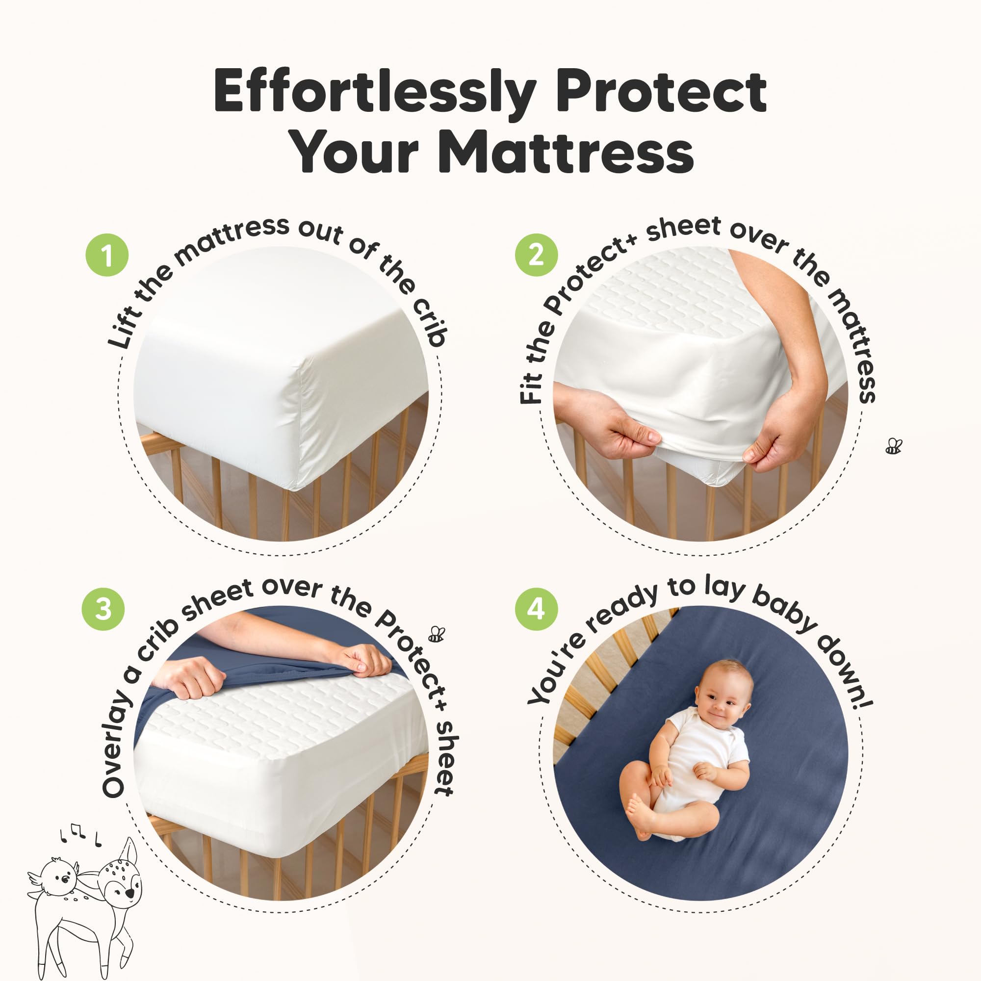 Protector de colchón impermeable para cuna, paquete de 2 sábanas silenciosas para bebé, 52 x 28 pulgadas, sábana acolchada de algodón para cuna, fácil ajuste, duradera (escarcha)