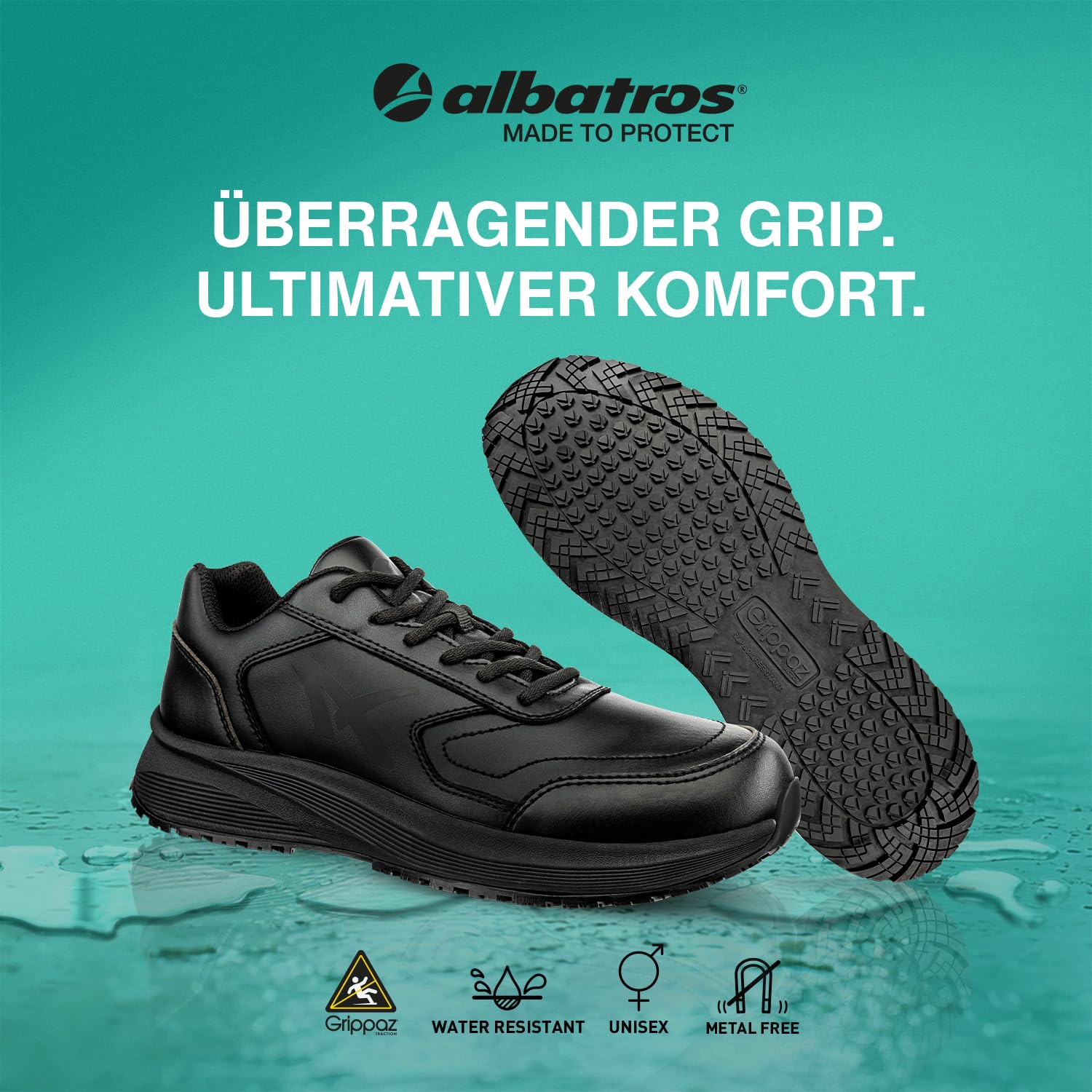ALBATROS Vibe - Zapatillas de trabajo antideslizantes O2 para hombre y mujer, muy ligeras, antideslizantes, ideales para el trabajo, color negro