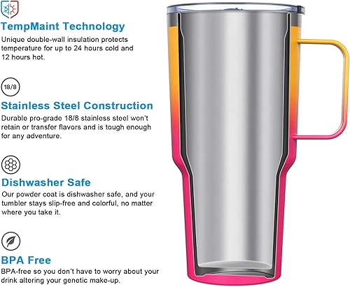 Miniatura 9 de yoelike Vaso de 32 onzas con asa, taza de café aislada al vacío de acero inoxidable para viajes, hogar, oficina, interior y exterior, apto para