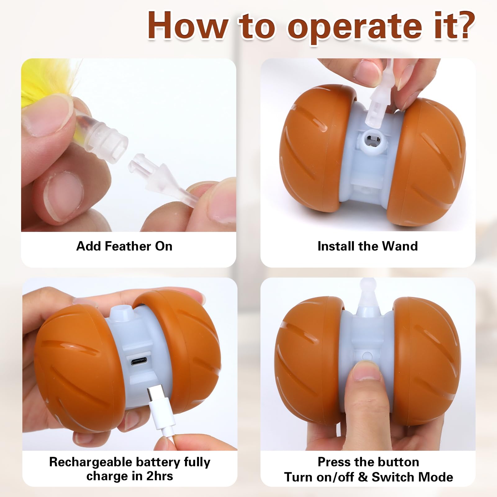 umosis Juguetes para gatos adultos aburridos de interior, varita de plumas interactiva, robot de movimiento automático, juguete activado por tacto, juguetes de ejercicio de enriquecimiento recargables