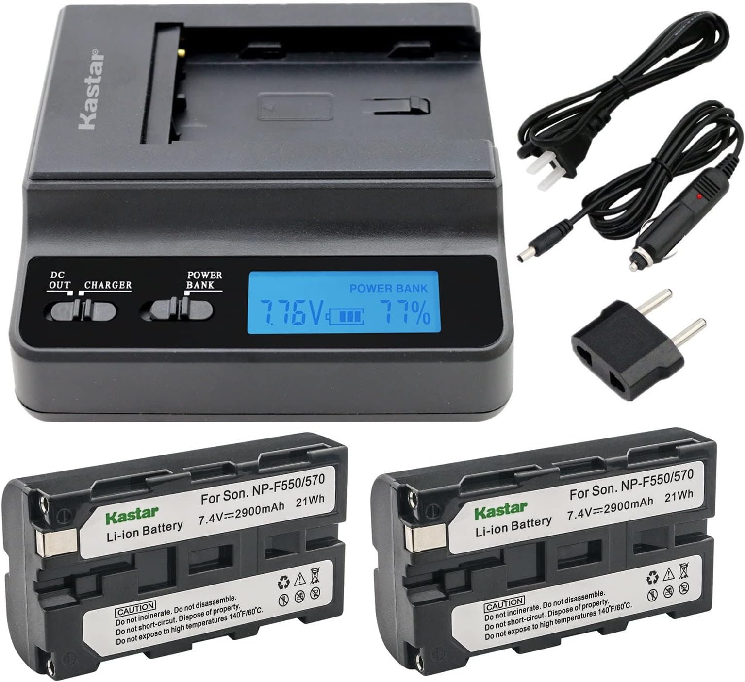 Kastar 2 Battery + Ultra Fast Charger Replacement for Sony NP-F550 NP-F570 CCD-TRV66 DCM-M1 DCR-SC100 TR7 DSC-CD250 D700 D-V500 EVO-250 GV-A100 HDR-AX2000 HDR-FX7 HDR-FX1000 HVR-M10P HXR-NX5 NEX-FS100