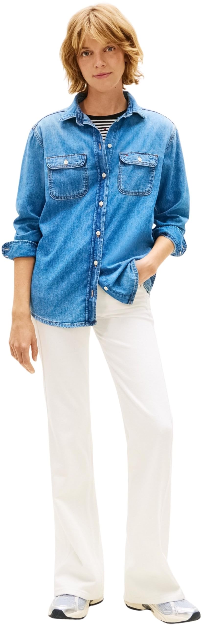 Tommy Jeans Damska luźna koszula dżinsowa Ext Bj8037 DW0DW22740 Inne koszule, Denim (Denim Medium), XL